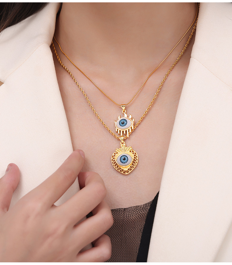 Pendant Necklace Classification 304 Stainless Steel Chain Material 1 Piece Quantity PVD Coated Real Gold Plated Geometric Devil's Eye Heart Shape Titanium Steel Lady Waterproof Non Tarnish Titanium Steel Pendant Necklace