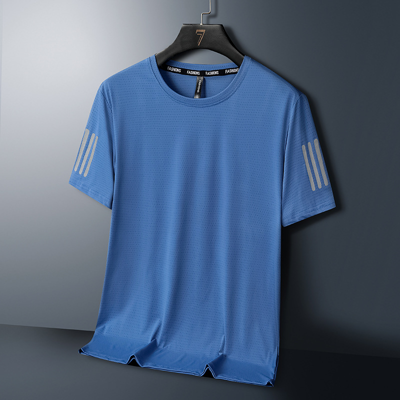 Camiseta transfronteriza de tres barras para hombre de gran tamaño de seda de hielo de manga corta verano delgado transpirable deportivo de secado rápido de media manga superior para correr