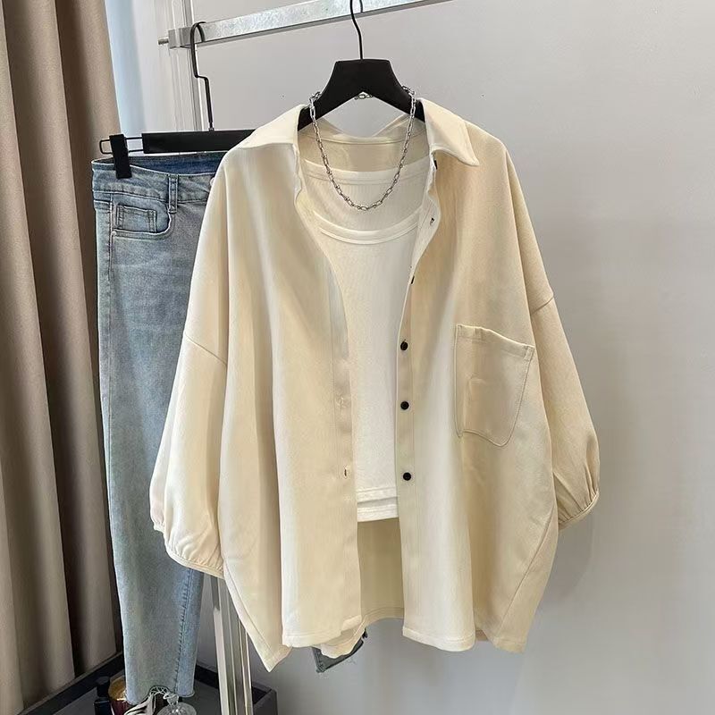 Hong Kong Style Casual Large Size Shirt Jacket for Women Spring & Fall Loose and Slim 2025 New Lazy Style Outer Cardigan Shirt