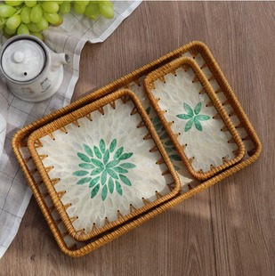 Southeast Asia Vietnam handmade rattan shell tray fruit plate household living room dessert storage tea tray fritillary square plate