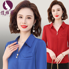 俏雅莹45岁55中年女式衬衫新款夏装上衣纯色法式气质妈妈装打底衫
