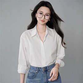 法式白色衬衫女春秋宽松设计感小众洋气时尚衬衣气质别致长袖上衣