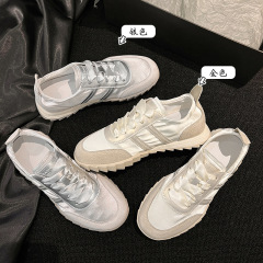 小个子内增高德训鞋女2025新款夏季轻薄透气芭蕾风休闲运动阿甘鞋