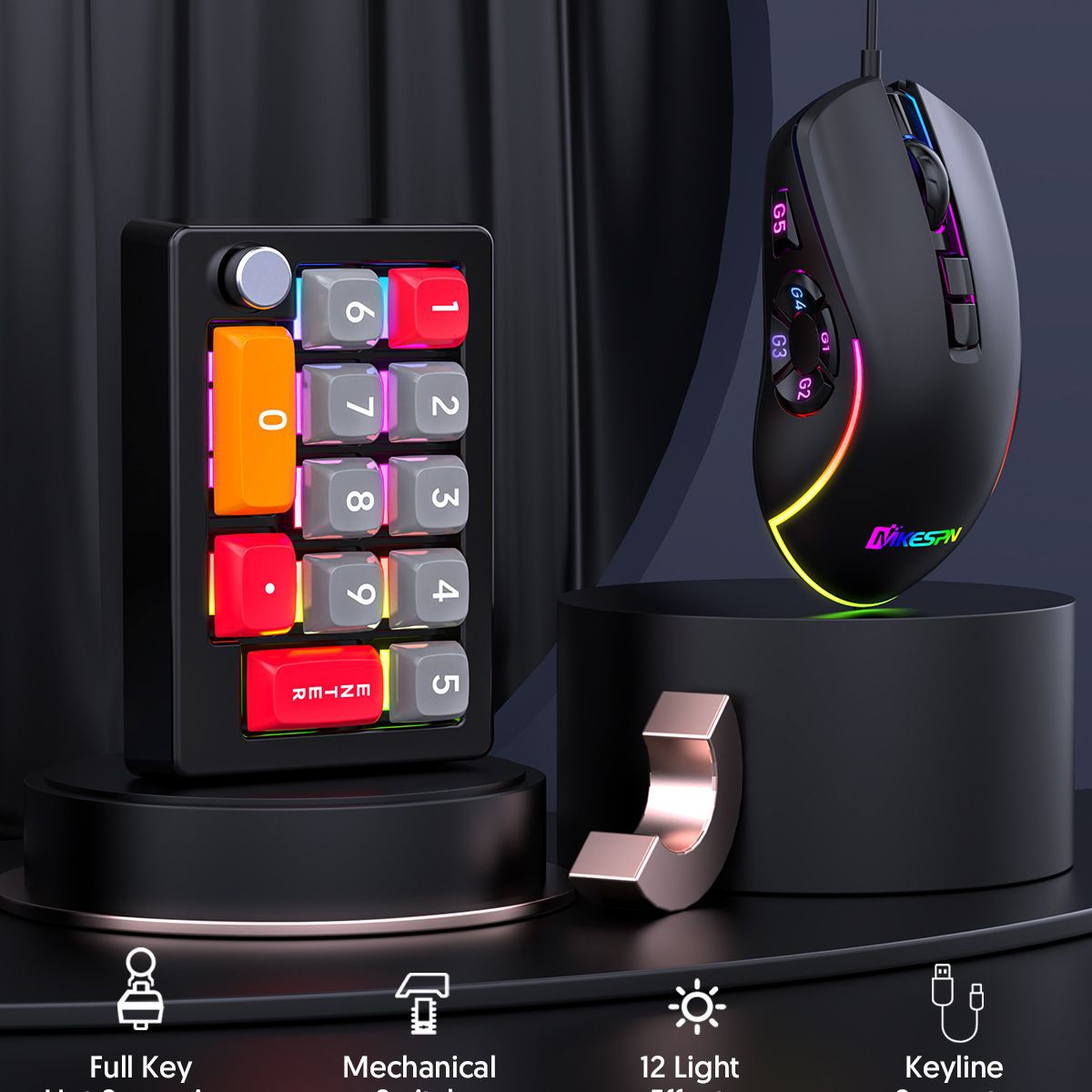 Teclado mecánico Teclado numérico de 13 teclas Programación de macro personalizada con perilla Pollo comiendo multimedia Enchufe en caliente Eje rojo