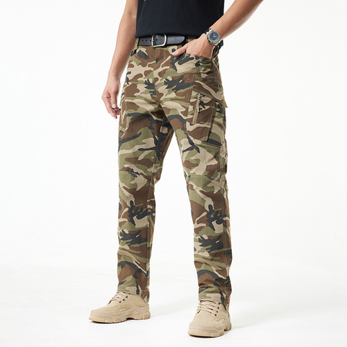Summer Elastic Tactical Casual Work Pants with Multiple Pockets Straight Leg Trendy Men's Camouflage Casual Pants 2215A