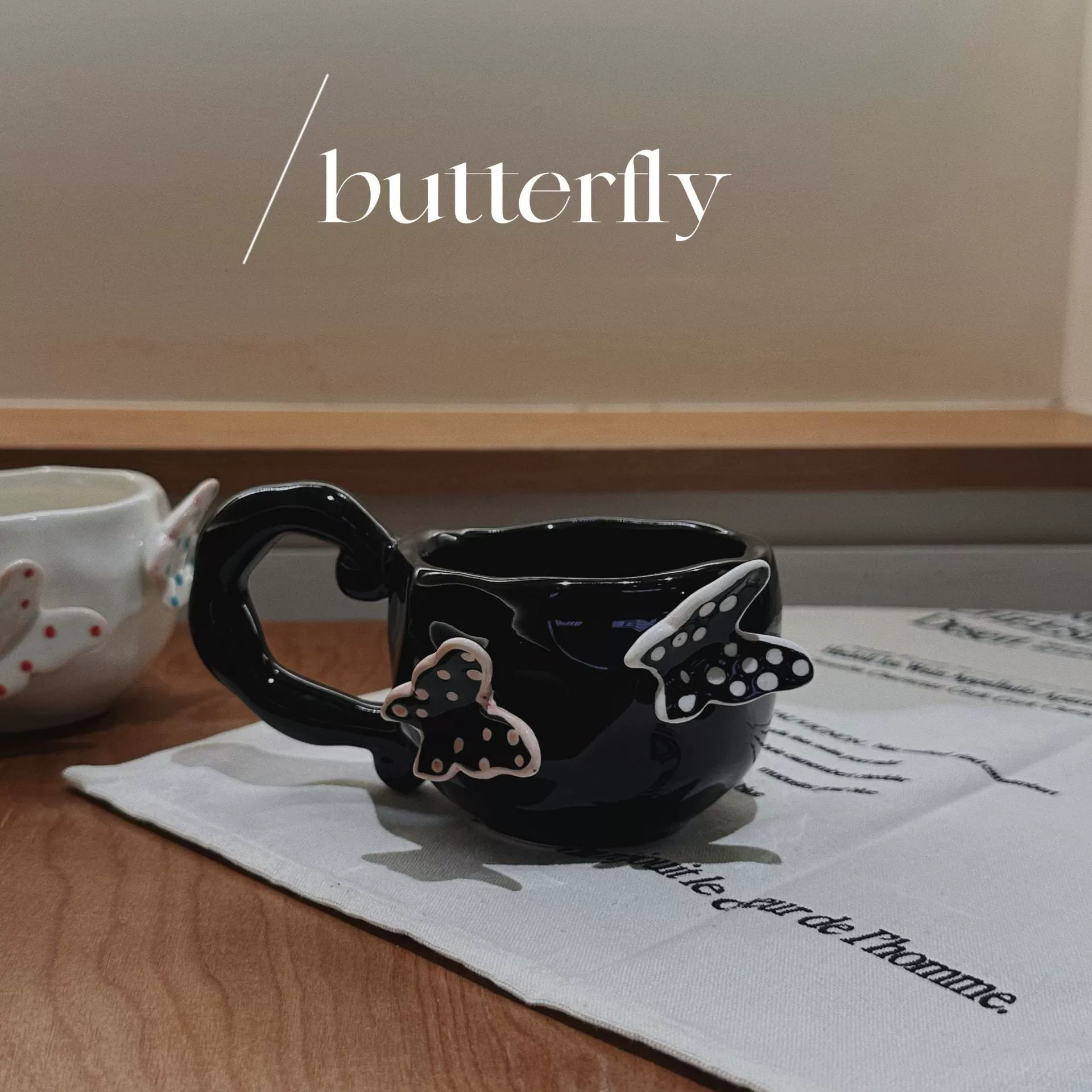 hand-painted ceramic coffee cup, francе retro из стиля, 300 мл, неравномерный милый дизайн