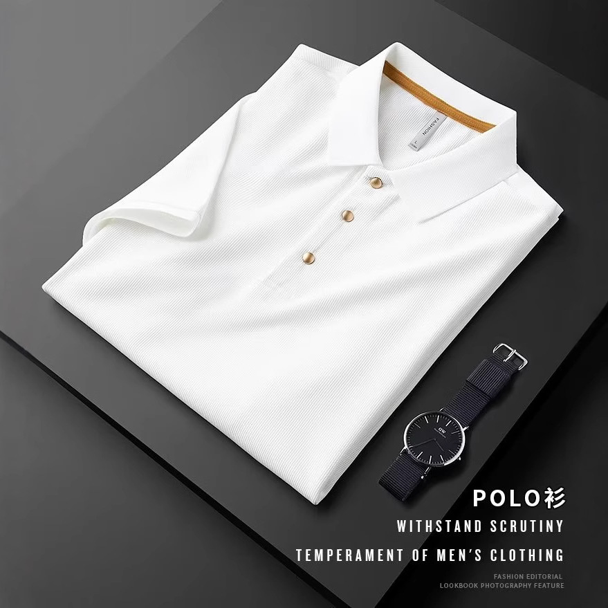 Summer Polo Shirt Men's Accessible Luxury Simple Paul Collar Short-Sleeved T-Shirt Men's Accessible Business Slim Lapel Short-Sleeved Top