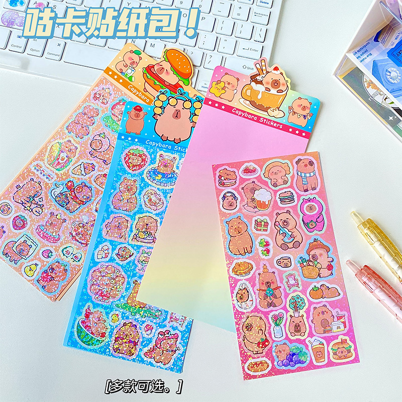 Al por mayor nuevo pequeño nuevo pegatinas láser transparentes creativas pegatinas de cuentas de mano chicas corazón arco iris pegatinas de pony pegatinas decorativas