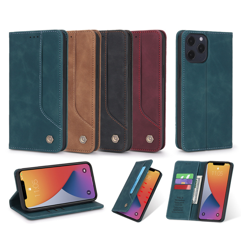 Suitable for iPhone14 Phone Case Apple 13 Skin-feeling Suction Flip Cover Protective Case XS Multi-card Card Wallet Leather Case