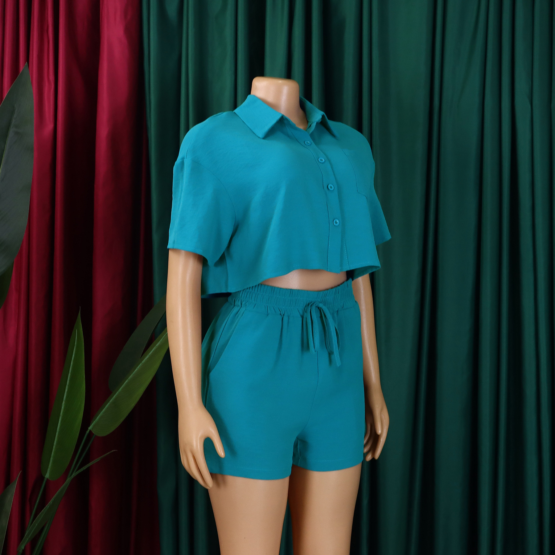 Women's Clothing summer new casual lapel short sleeved shirt shorts fashionable suit_mkmklike.com