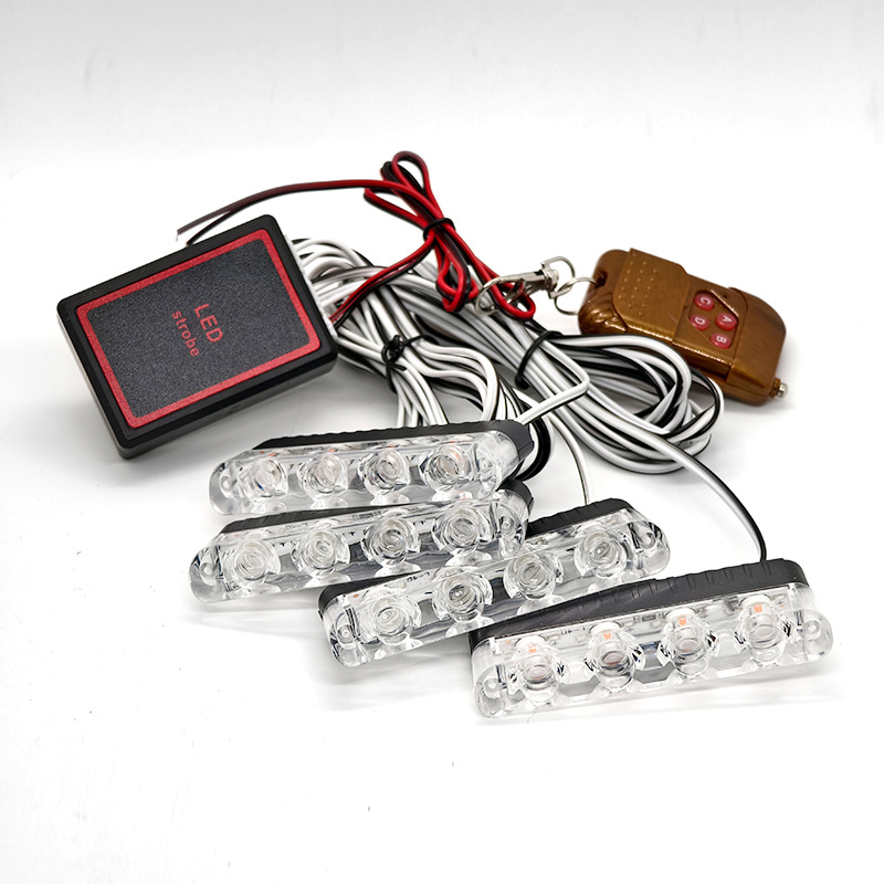 Cross-Border Car and Truck Modification Wireless Remote Control One-To-Four 16Led Grille Decorative Strobe Warning Light
