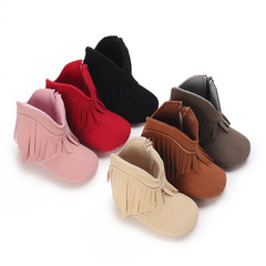 嬰兒鞋雪地靴0-1歲冬季寶寶鞋流蘇軟底童鞋純色學步鞋 一件代發