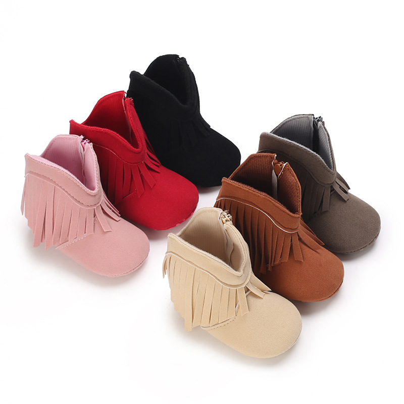 Baby shoes snow boots 0-1 years old winter baby shoes tassel soft bottom children's shoes solid color toddler shoes a generation of hair