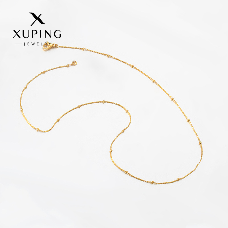 Xuping simple cadena de moda simple imitación de oro ligero collar de lujo de acero inoxidable 24k color floral cadena de perlas al por mayor
