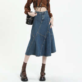2023春季设计感高腰拼接设计鱼尾牛仔裙女半身裙Jeans Skirts
