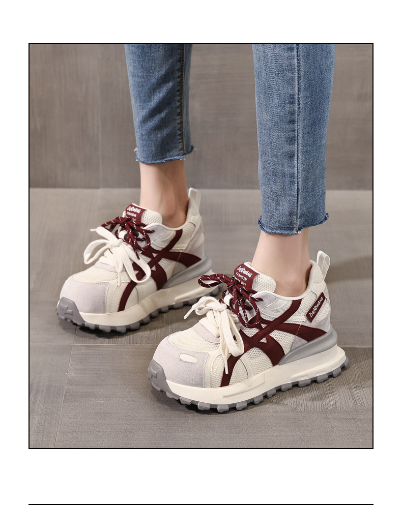 Giày sneaker nữ đế dày tăng chiều cao 9cm mặt lưới phong cách Forrest Gump — màu be chi tiết 15