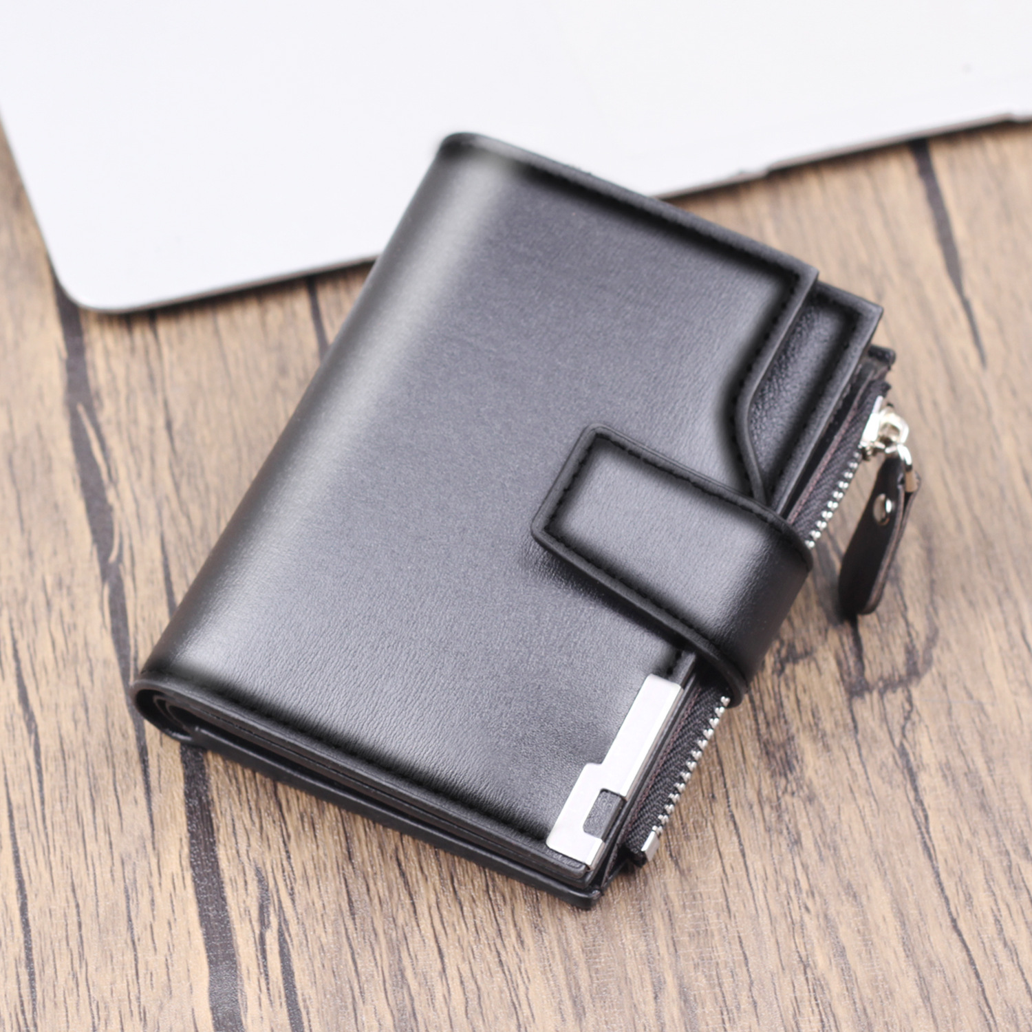 Cartera vertical para hombre Cartera corta con cremallera Monedero multifuncional Cartera para hombre Bolso con botón para hombre Wallet