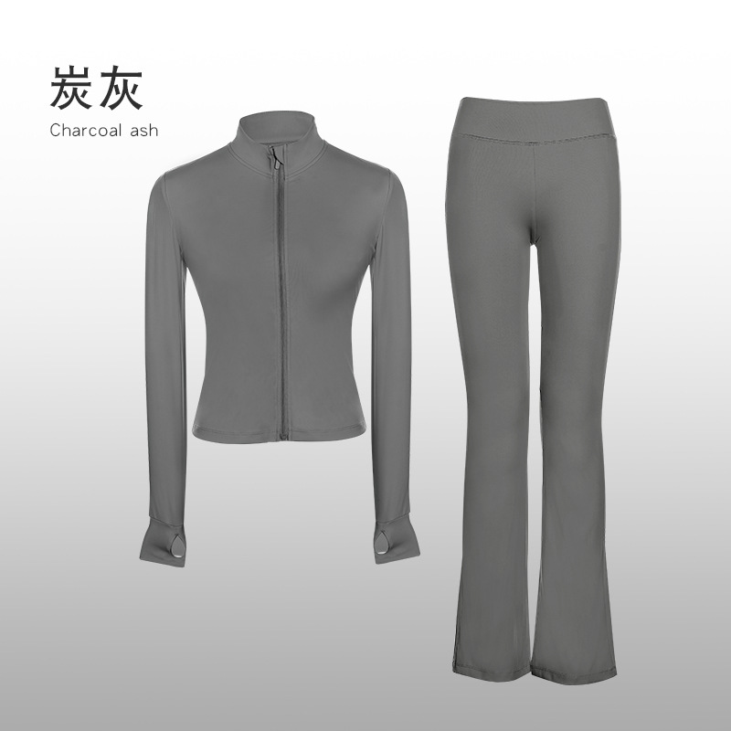 Ropa de yoga para adultos, traje deportivo, deportes delgados para mujeres, ropa de baile al aire libre, top, pantalones acampanados elásticos altos