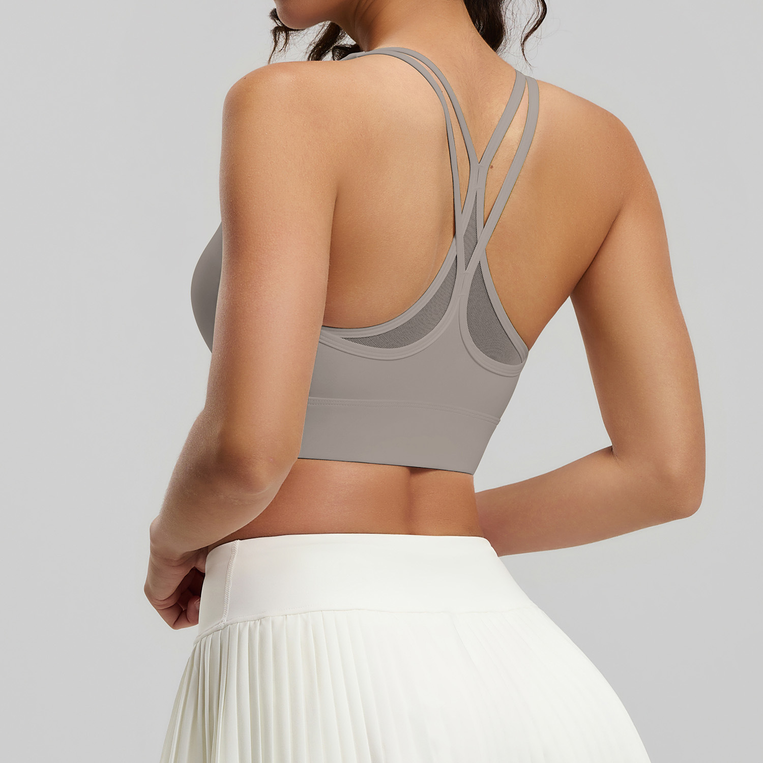 Bra de malla cruzada de color sólido de belleza de espalda antichoque acondicionamiento de yoga ropa interior se puede usar fuera chaleco de aire permeable mujer