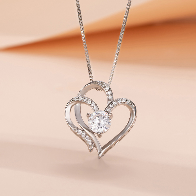 S Silver Double Necklace Women's Fashion Versatile Love Shaped Collar Neck Chain_voghion.com