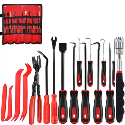Set | Mühərrik tənzimləmə alətləri - red-17-piece-set-with-straight-stone-detector-oxford-storage-roll-bag