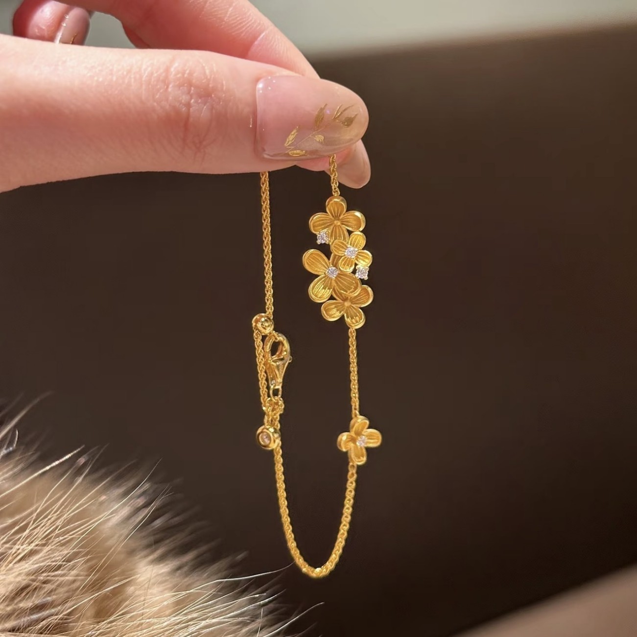 Forest-Style Osmanthus Diamond Bracelet for Women, Light Luxury, Retro, High-End, Simple, Versatile, Niche Design, Elegant, National Style Jewelry