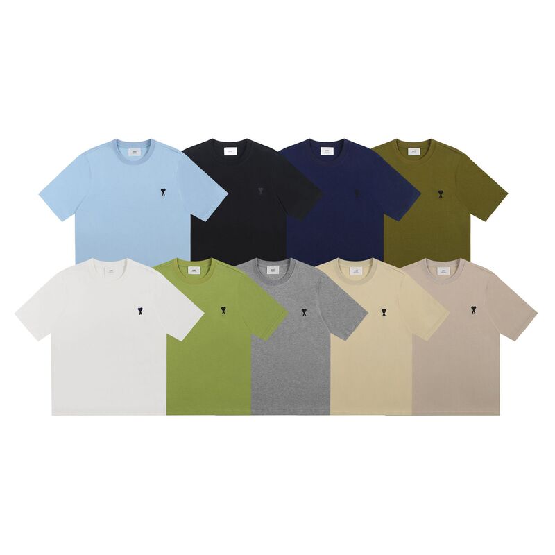 Trendy Brand Ami Morandi Classic Round-Neck Embroidered Multi-Color Short-Sleeved T-Shirt