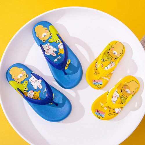 New Children's Thong Sandals Summer Girls Outdoor Wear Anti-Slip Soft Bottom Beach Shoes Children Student Cartoon Flip Flops Men 