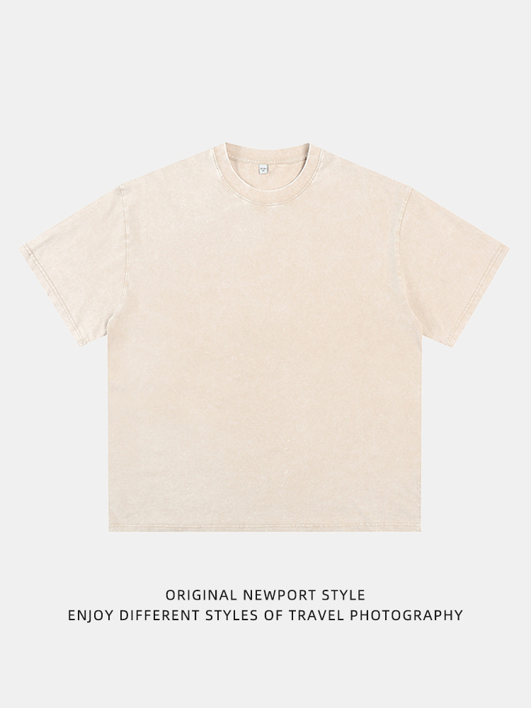 Camiseta de manga corta para hombre, estilo retro con lavado efecto nieve, 240g, nuevo estilo de verano, camiseta básica de algodón puro texturizado estilo japonés con cuello redondo q