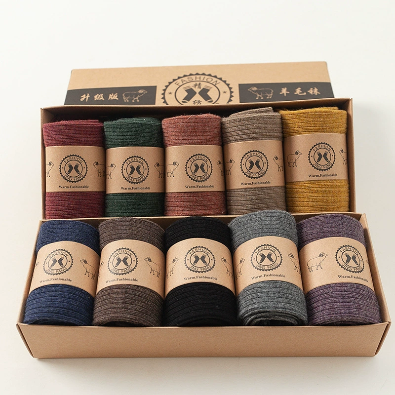 Носки из шерсти мериноса, формовочные в одну линию, Женские многослойные носки, мужские детские носки средней длины, теплые разноцветные носки для осени и зимы