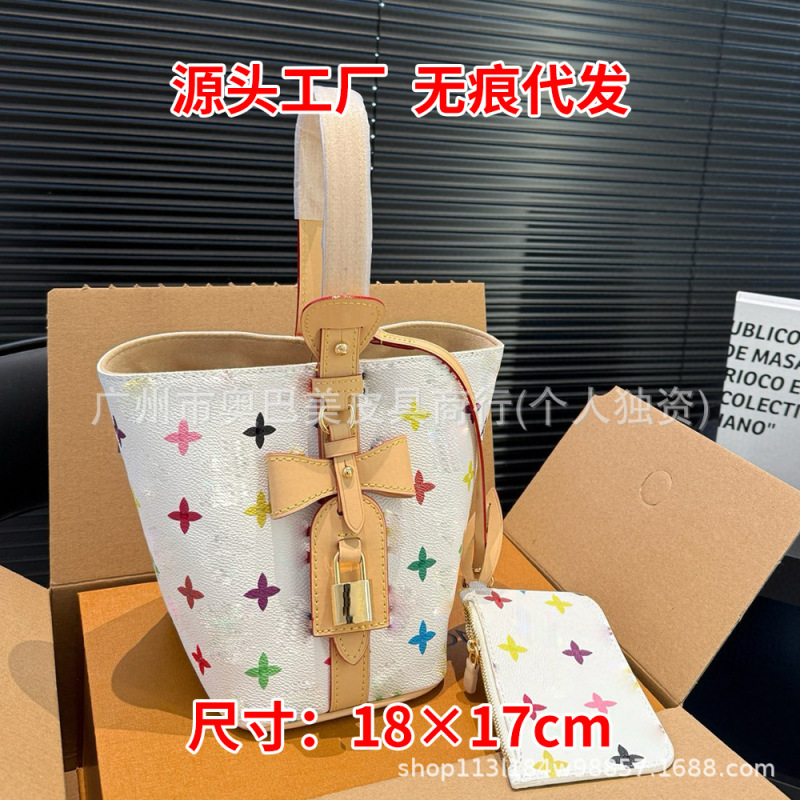 包包女2025新款水桶bb老花锁头手提单间斜挎包水桶包休闲百搭潮|undefined