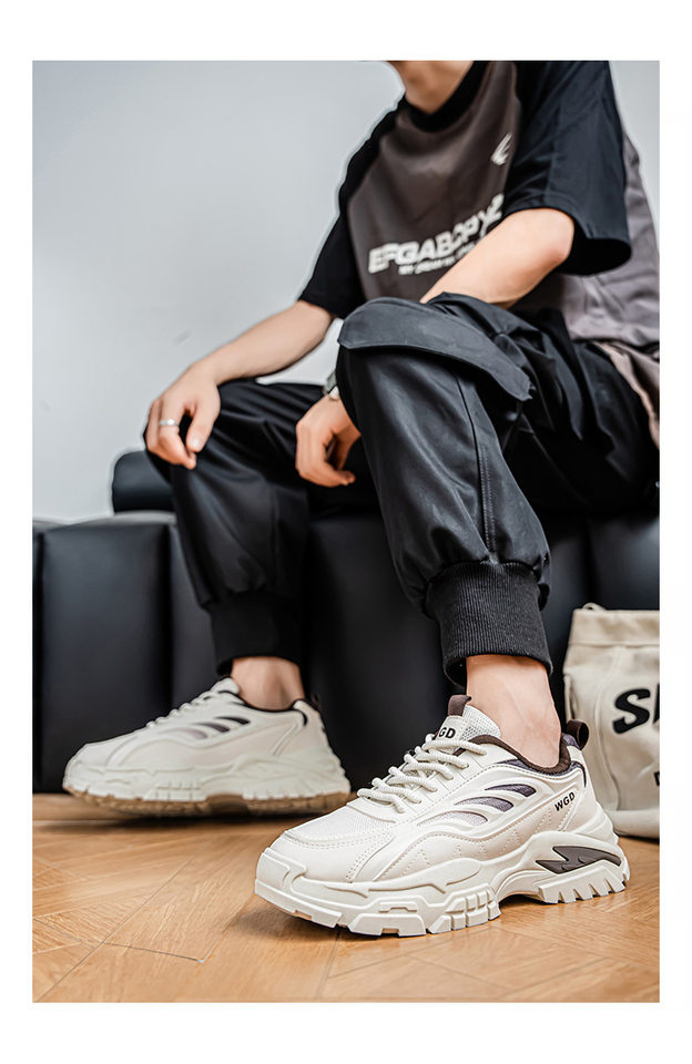 Giày thể thao nam đế dày kiểu sneaker lưới thoáng khí, buộc dây, gót thấp 1–3 cm — Bánh bao gạo W5033, W5033 màu đen, W5033 trắng xanh lục chi tiết 8