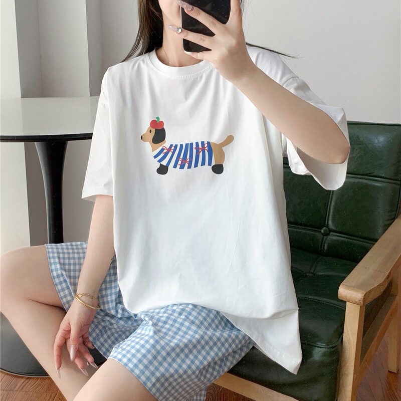 Short-Sleeved Pajamas for Women Summer Pure Cotton Puppy Print Home Clothes Plus Size Fat mm 100kg Slim Plaid Shorts Suit Short-Sleeved Pajamas for Women Summer Pure Cotton Puppy Print Home Clothes Plus Size Fat mm 100kg Slim Plaid Shorts Suit