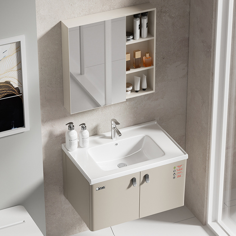 Gabinete de baño de acero inoxidable grueso lavabo combinado lavabo de inodoro doméstico de aire crema lavabo fácil