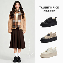 真兔毛饼干鞋2025冬季新款小白鞋女休闲百搭面包鞋厚底乐福鞋女鞋