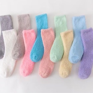 2023 Winter new cross-border exclusive socks extra large coral fleece home floor socks solid color lint-free confinement socks