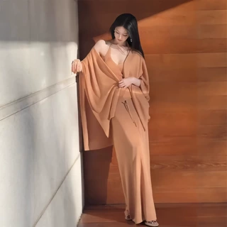 气质一整套ootd穿搭休闲温柔风橘粉色开衫背心半裙三件套装2026夏