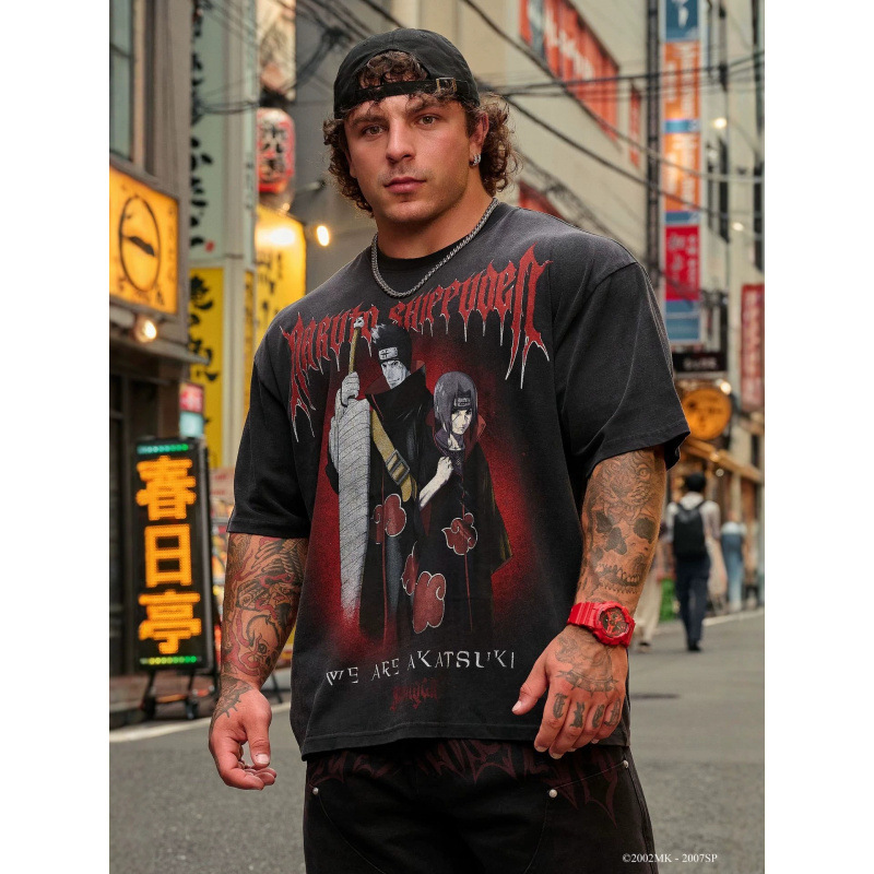 YOUNGLA x Naruto Shippuden Men's Oversized T-Shirt for Jogging, Sports, and Fitness, Loose Fit, Short Sleeve, Cotton