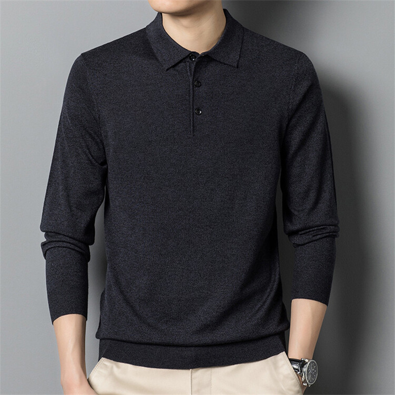 Counter High-end Business Casual Cashmere Knitted Sweater Lapel Autumn and Winter Dad's Knitted Base Shirt Sweater for Men