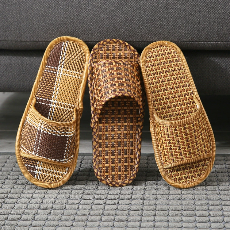 Летние дышащие парные соломенные коврики из ротанга, тапочки, домашние женские домашние и домашние мужские тапочки на толстой подошве, гостевые Тапочки