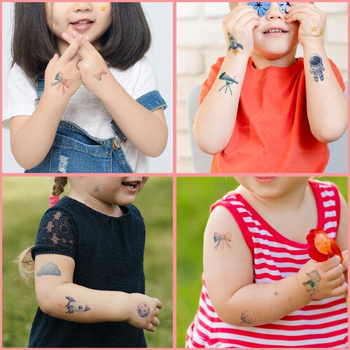 Cross-border 2025 New Children's Glitter Tattoo Sticker Cute Space Pink Planet Children's Reward Cartoon Sticker