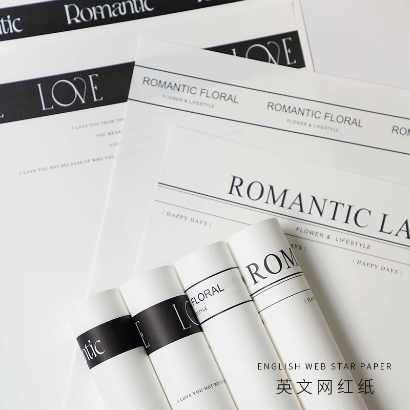 Papel de regalo inglés Internet celebridad simple ramo de papel material de embalaje de flores ramo de papel blanco inglés papel Kraft materiales de tienda de flores