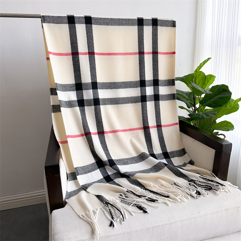 Koreya üslubunda kaşmir plaid şal, unisex, saçaqlı