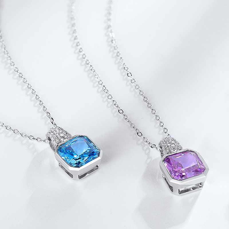 Wilsheng Diamante de alto carbono 7ct cuadrado colgante S925 plata incrustaciones 10*10 hielo corte flor europea y americana simple collar