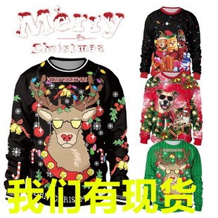 Europe and the United States new pullover sweater 3D digital printing elk sweater lovers long sleeve round neck Christmas clothing