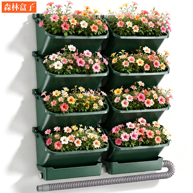 8 wall-mounted flower pots suit vertical multi-layer combination plastic flower tray large indoor and outdoor hanging planting pots