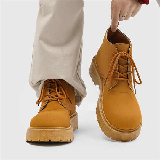 Shoes Men's Autumn Ins New Genuine Leather All-match Trendy Brand British Style Platform Casual Leather Non-slip Big-toe Shoes