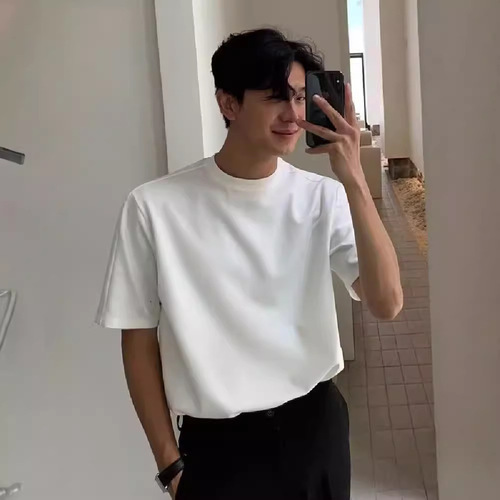 Men's Casual Short Sleeve T-Shirt, Trendy Brand Summer Loose 5-Button Sleeve, 2024 New Arrival, Internet Famous, High-Quality Shoulder Pad Style