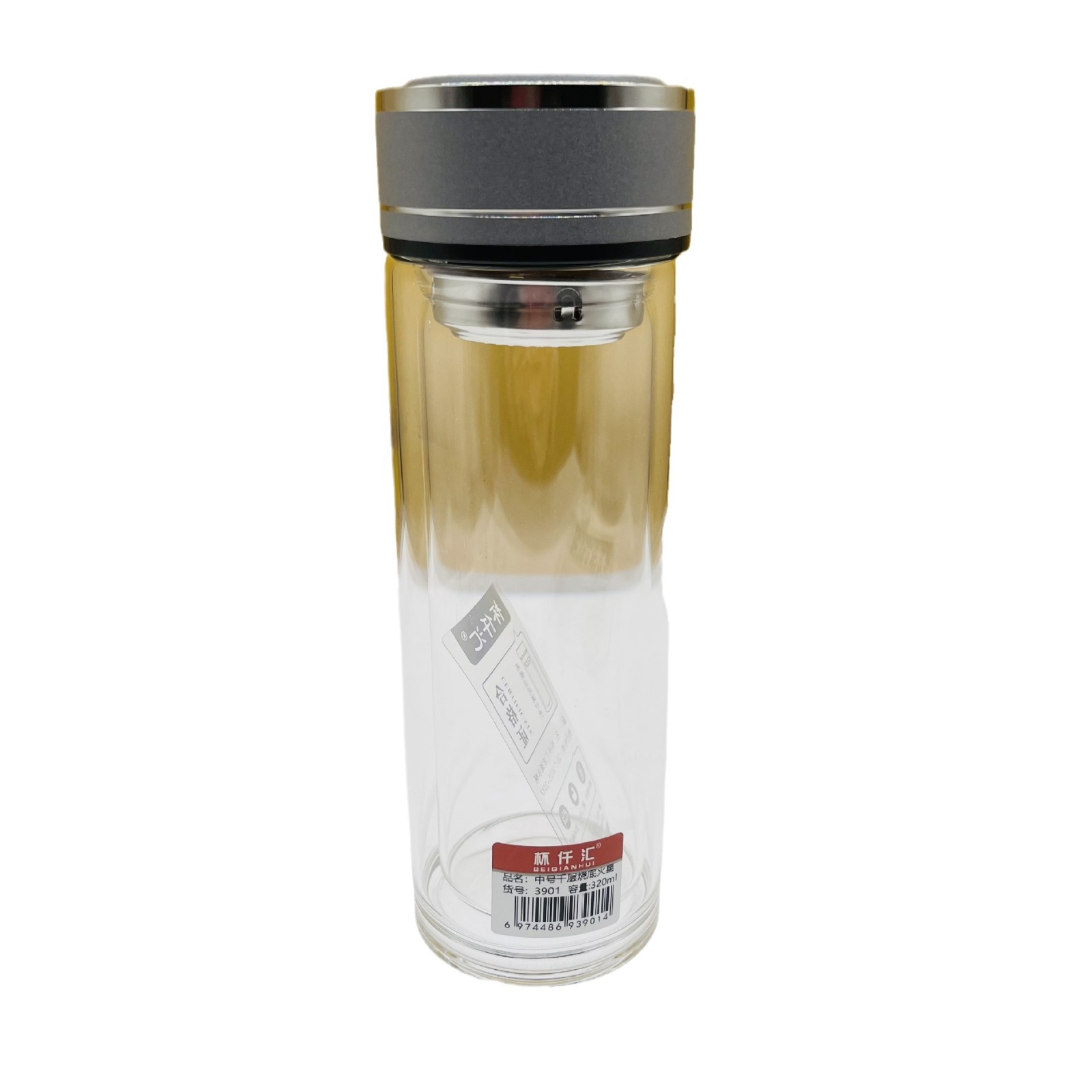 Taza de vidrio Qinhui 3901 nueva pantalla de filtro de moda portable de oficina taza de agua de beber taza de menú de filtro de agua transparente taza de agua