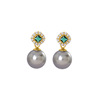 Square retro white zirconium, earrings from pearl